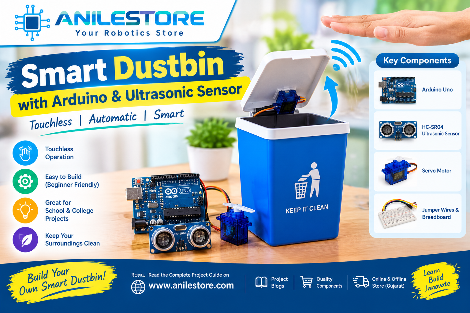 Build a Smart Dustbin with Arduino & Ultrasonic Sensor – Automatic Lid Opening Project