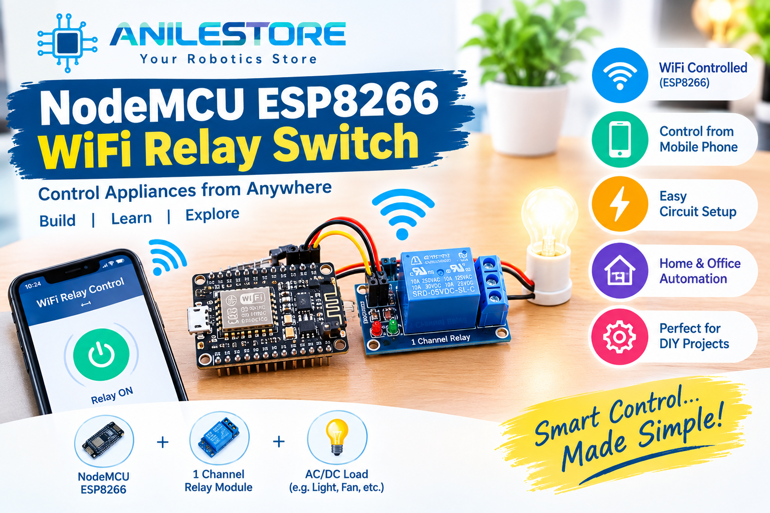 Build a Wi-Fi Controlled Home Relay Switch with NodeMCU ESP8266 – Full DIY Guide