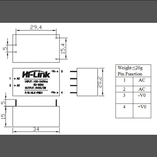 Hi-Link AC-DC Power Module HLK-PM01 230V to 5V /3W