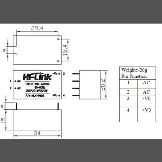 Hi-Link AC-DC Power Module HLK-PM01 230V to 5V /3W