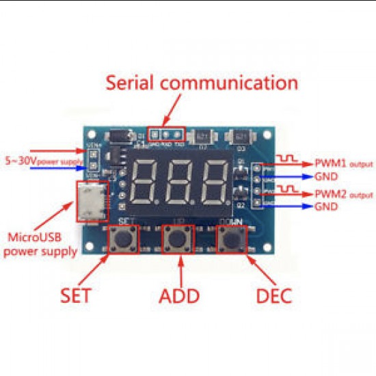 PWM Pulse Frequency and Duty Cycle Adjustable 2 Channel Signal Generator Module for Square and Rectangular Wave