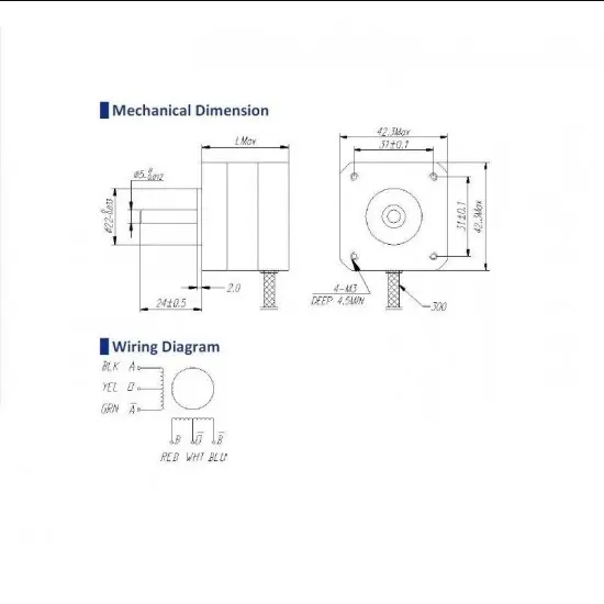 NEMA17 1.6kgcm 6 wire Unipolar Stepper Motor
