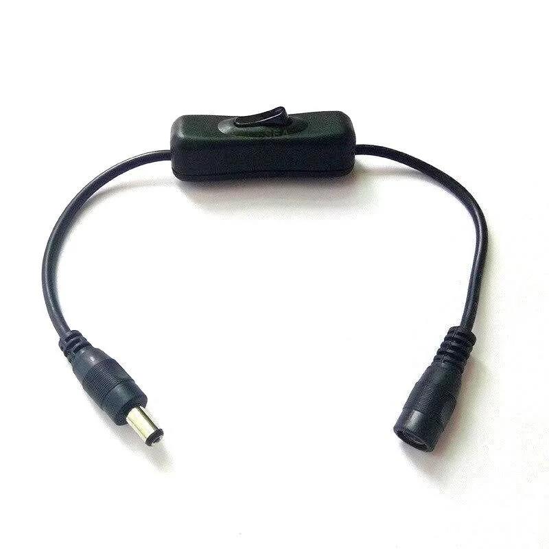 Black DC 5.5 mm Male to Female Plug Extension with ON-OFF Switch