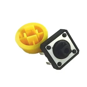 Momentary Tactile Push Button Switch 12x12x7.3mm with Yellow Round Cap – 5 Pcs