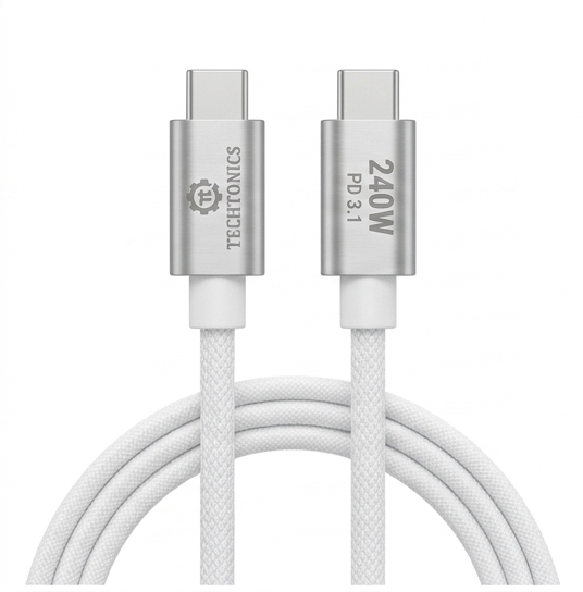 Techtonics 240W USB Type C Fast Charging Cable 2M Nylon Braided PD 3.1 for Laptops & Smartphones