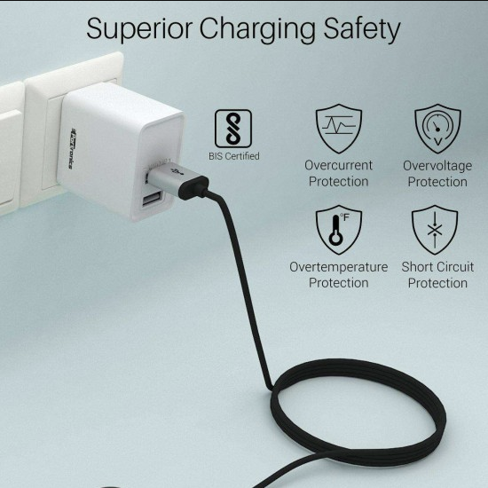 Portronics Adapto 648 POR-648, 2.4A Quick Charging Dual USB Port with 1M Micro-USB Charging Cable (White)